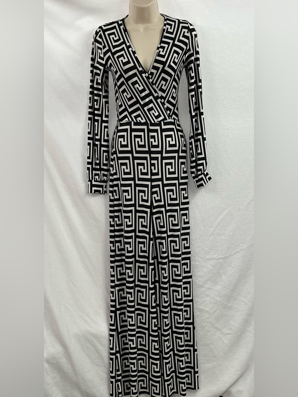 Black & White Geometric Wrap Jumpsuit